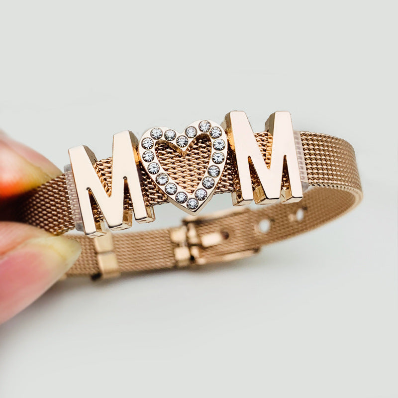 Mom Rhinestones Bracelet [Stainless Steel]