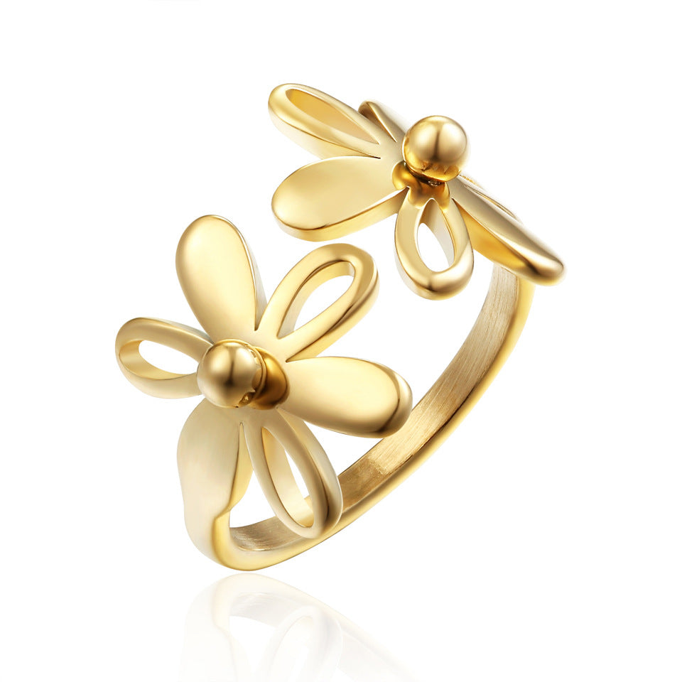 Flower Open Ring [304 Stainless Steel, 18K Gold Plated]