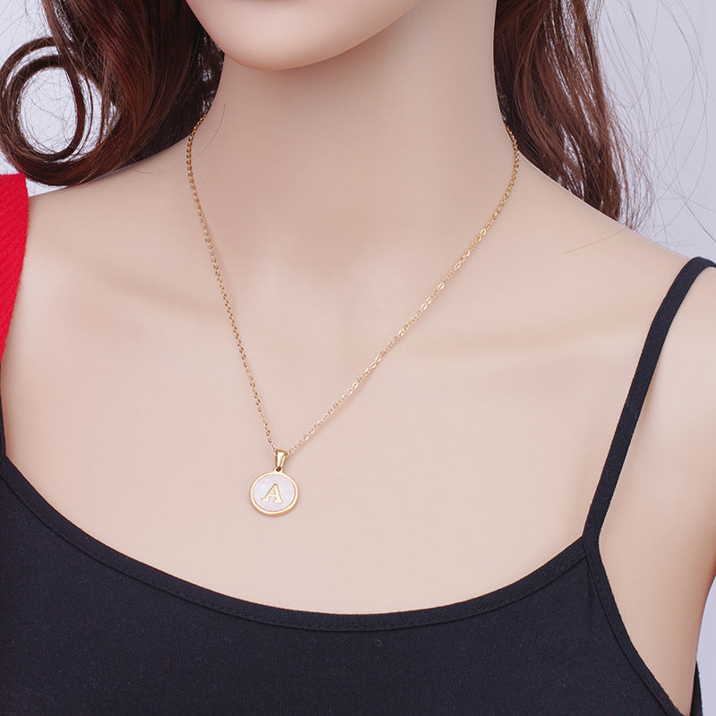 Round Letter Necklace [304 Stainless Steel,18K Gold Plated]