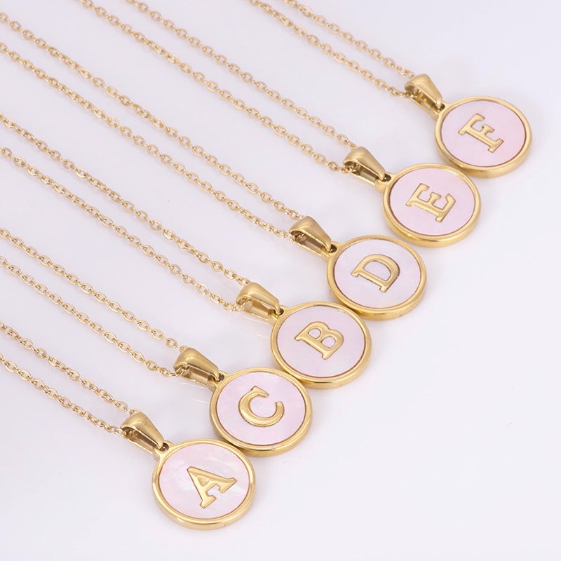 Round Letter Necklace [304 Stainless Steel,18K Gold Plated]