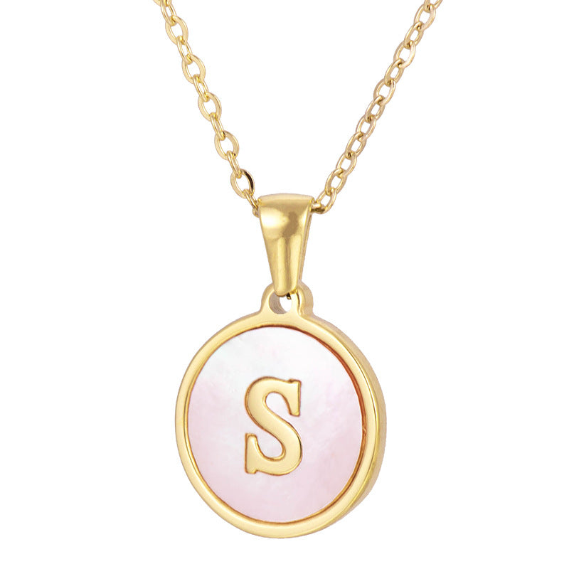 Round Letter Necklace [304 Stainless Steel,18K Gold Plated]