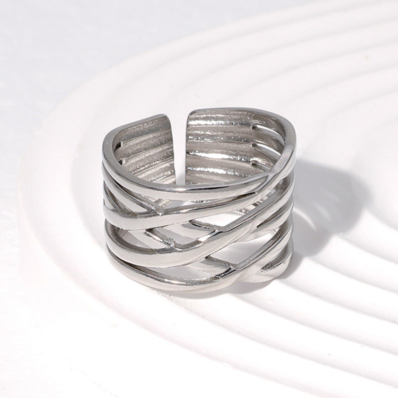 Cross Line Ring [Stainless Steel]