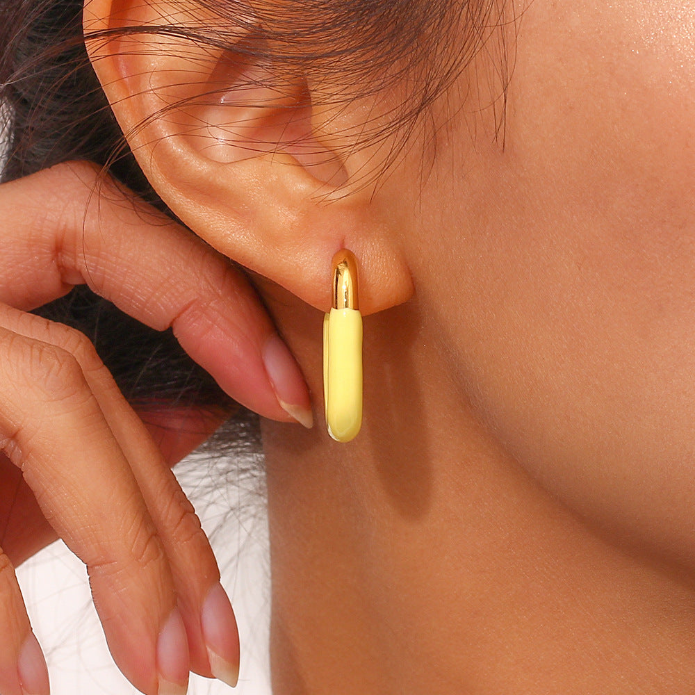 Pastel U Shaped Earrings [304 Stainless Steel,18K Gold Plated]