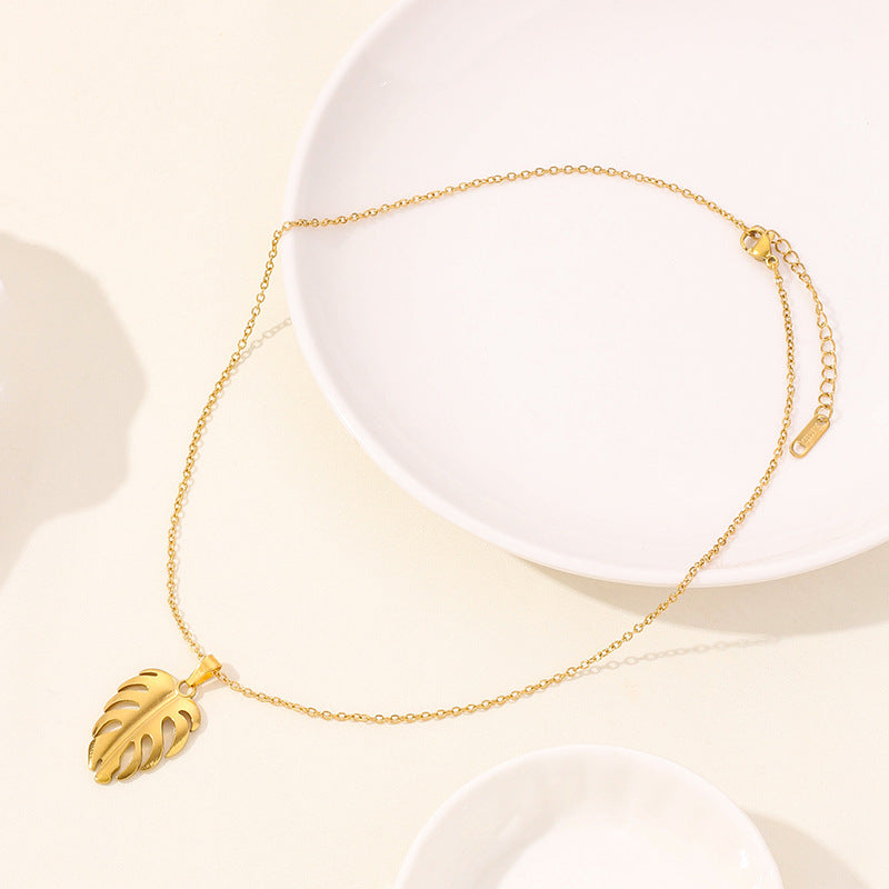 Leaves Pendant Necklace [304 Stainless Steel,18K Gold Plated]