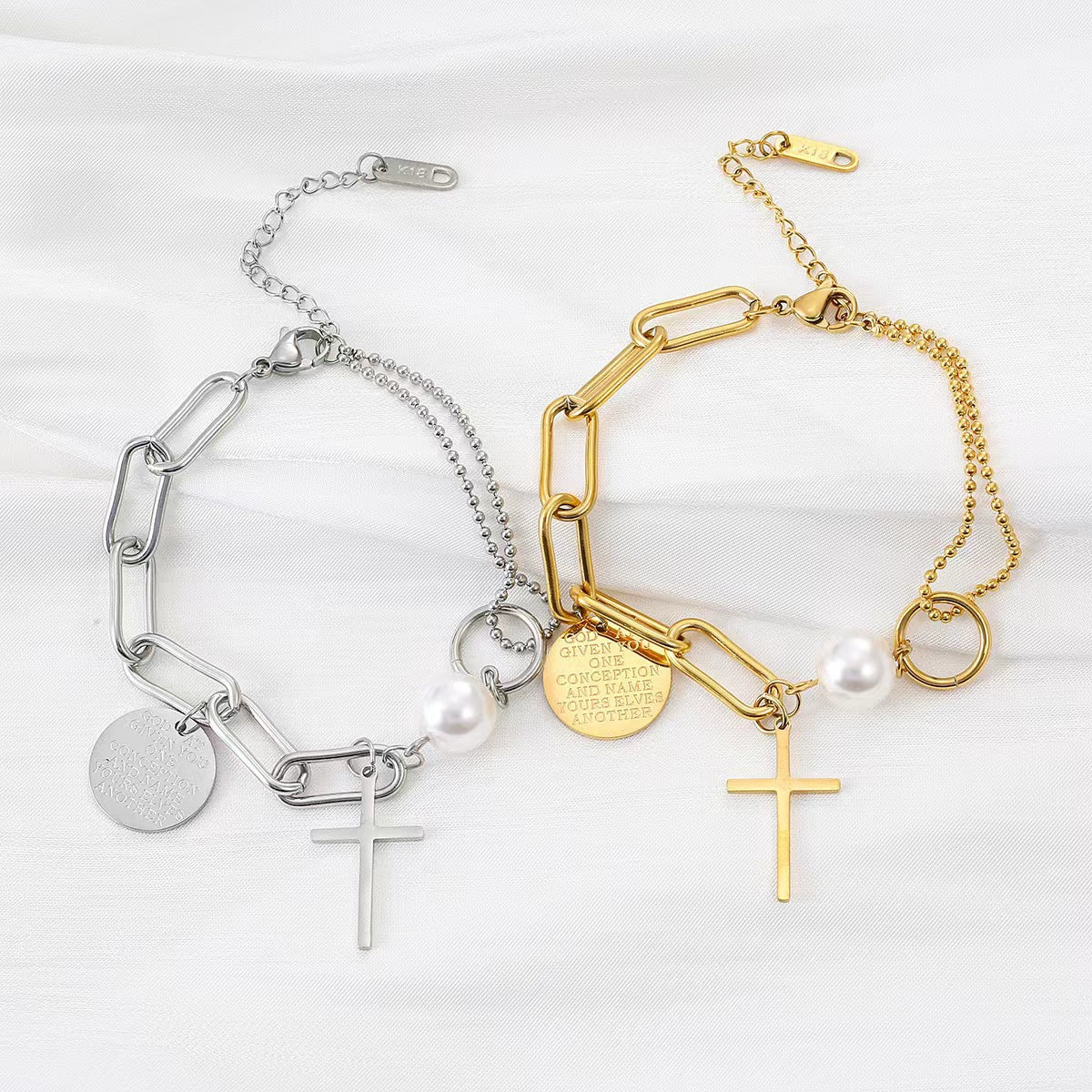 Cross Coin Chain Bracelet [Stainless Steel]