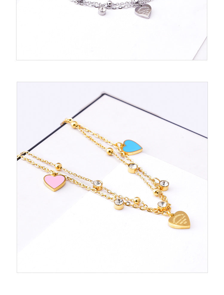 Heart Shape Epoxy Anklet [304 Stainless Steel, 18K Gold Plated]