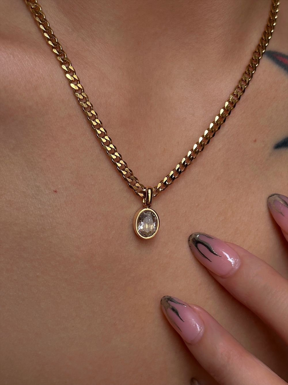 Oval Zircon Necklace [304 Stainless Steel]