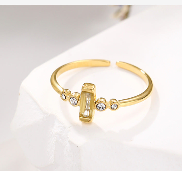 Square Zircon Open Ring [304 Stainless Steel, 18K Gold Plated]