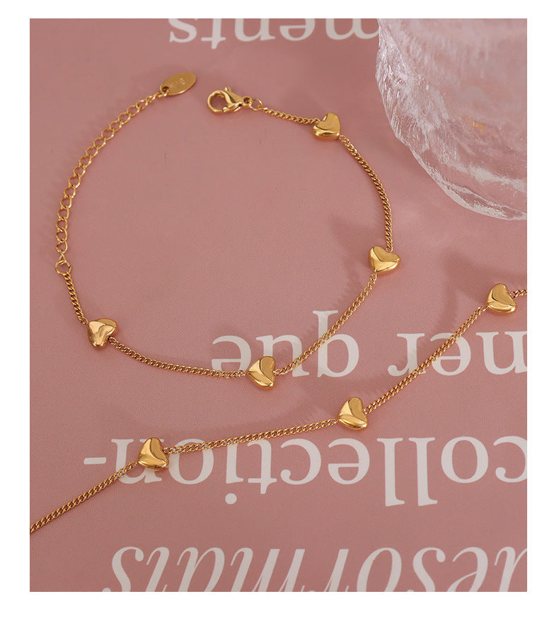 Heart Thin Chain Bracelet/Necklace [304 Stainless Steel,18K Gold Plated]