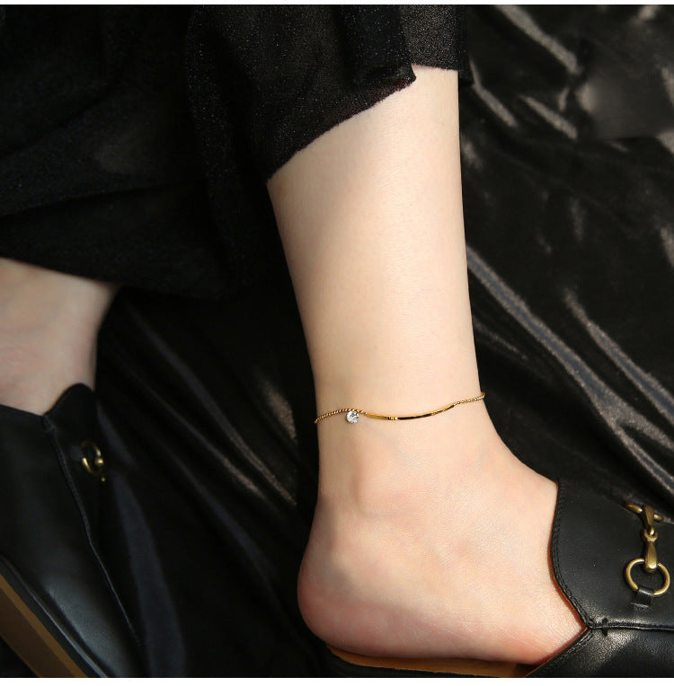 Simple zircon Anklet [Stainless Steel]