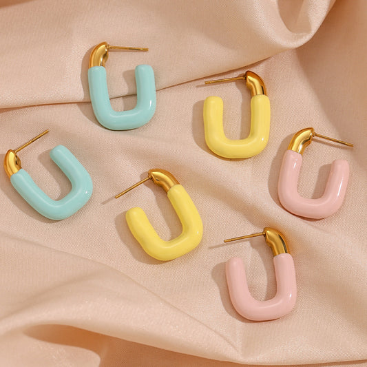 Pastel U Shaped Earrings [304 Stainless Steel,18K Gold Plated]