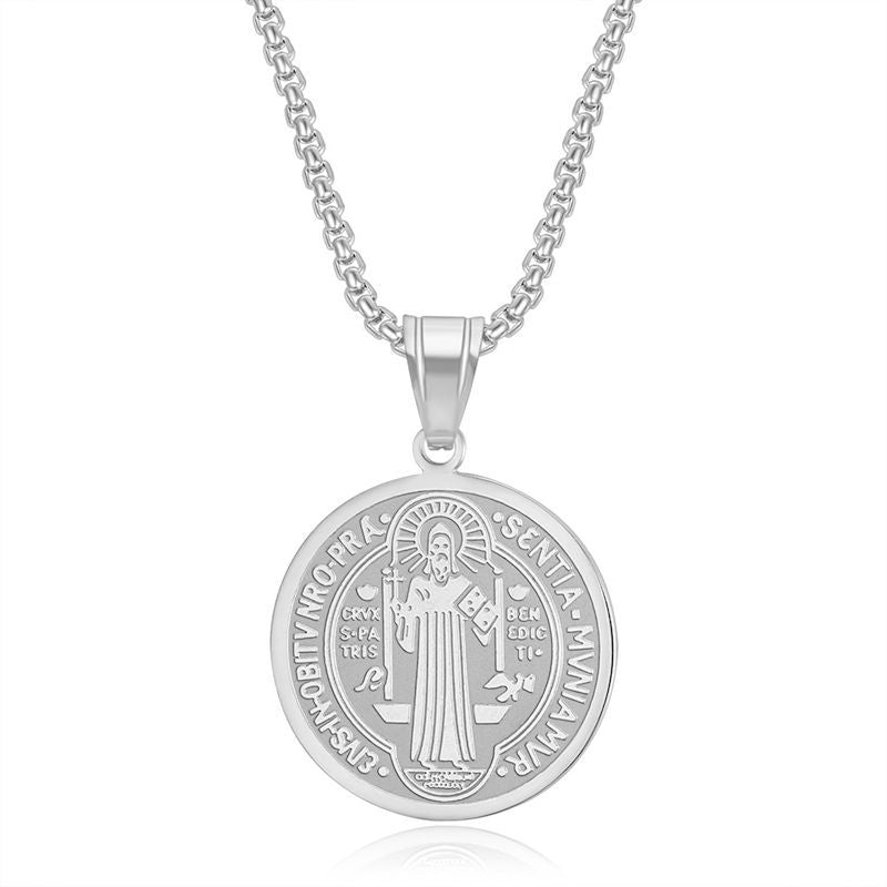 Saint Round Pendant Necklace [304 Stainless Steel]