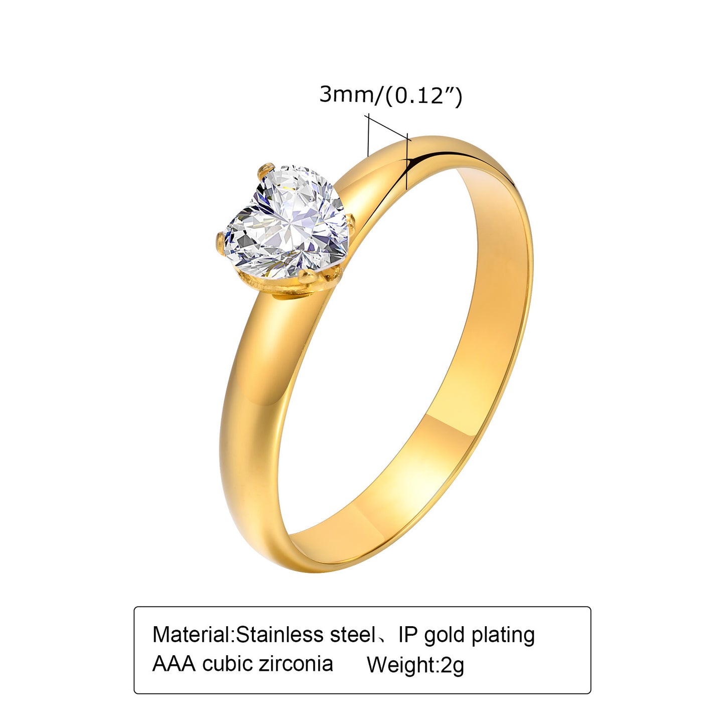 Heart Shape Zircon Ring [201 Stainless Steel]