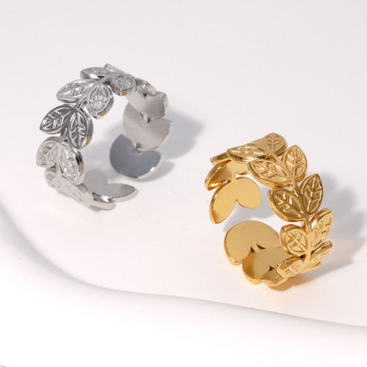 Leaf Open Ring [304 Stainless Steel, 18K Gold Plated]