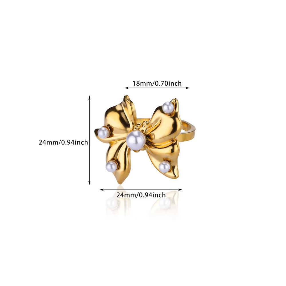 Heart Shape Bow Knot Asymmetrical Open Rings[304 Stainless Steel]