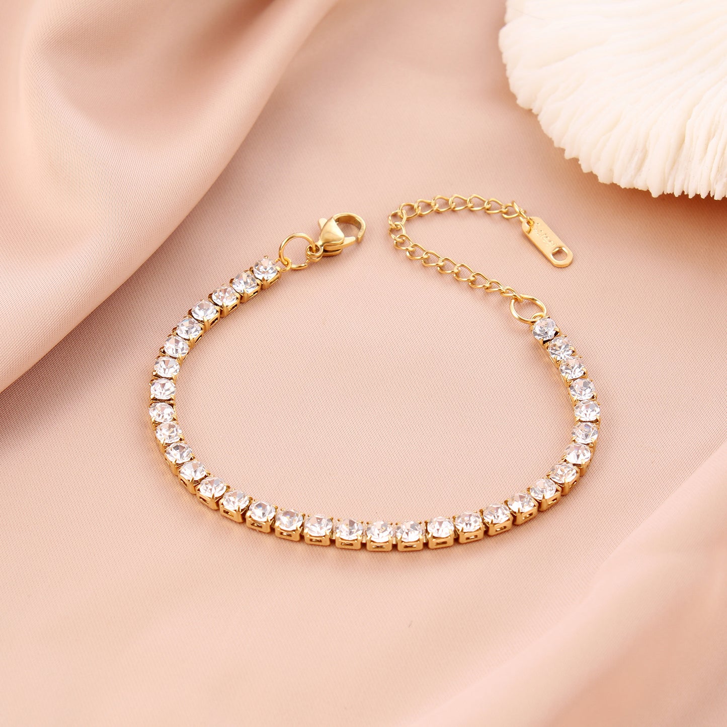 Tennis Chain Rhinestones Bracelets/Necklace [304 Stainless Steel,18K Gold Plated]