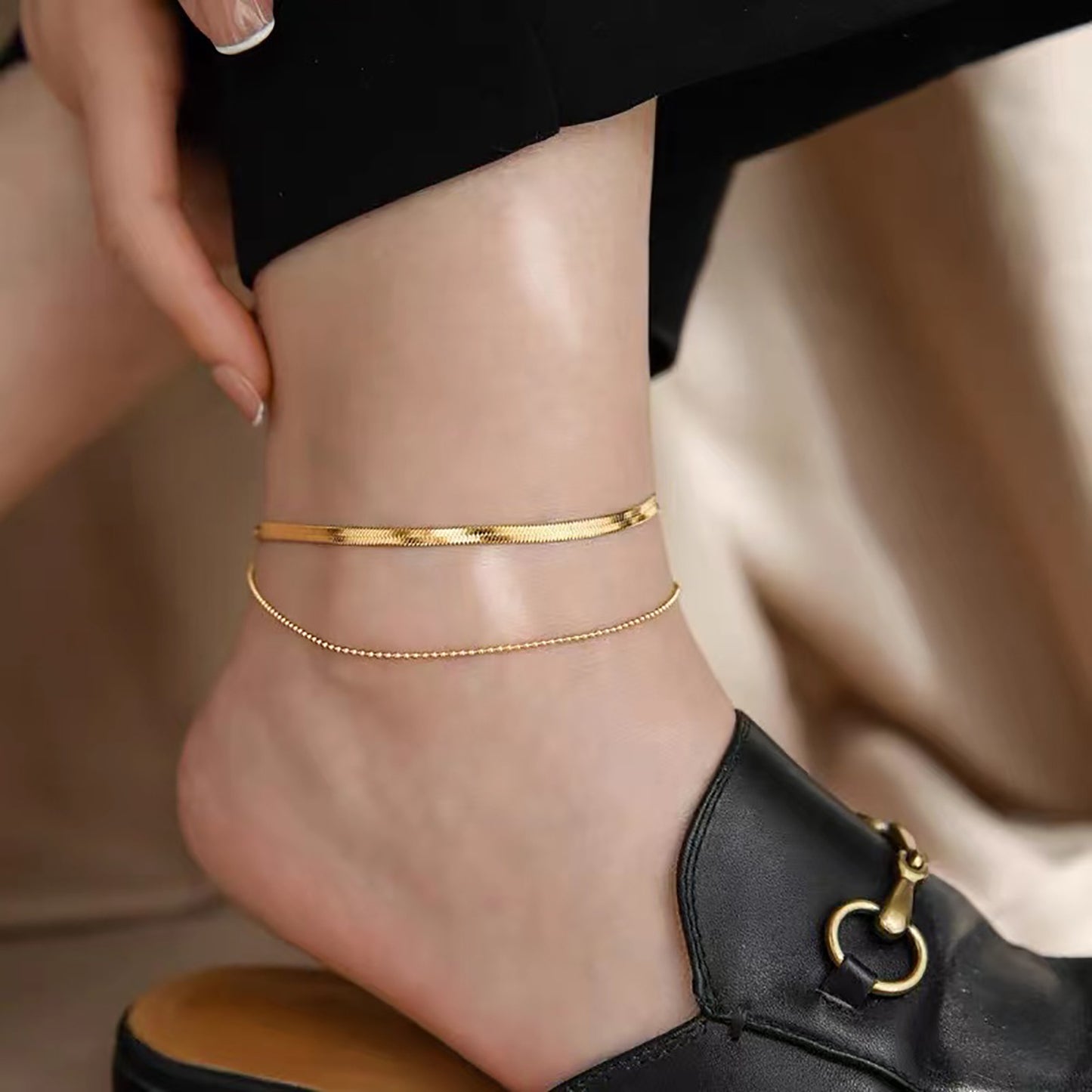 Snake Bone Layered Anklet [Stainless Steel, 18K Gold Plated]