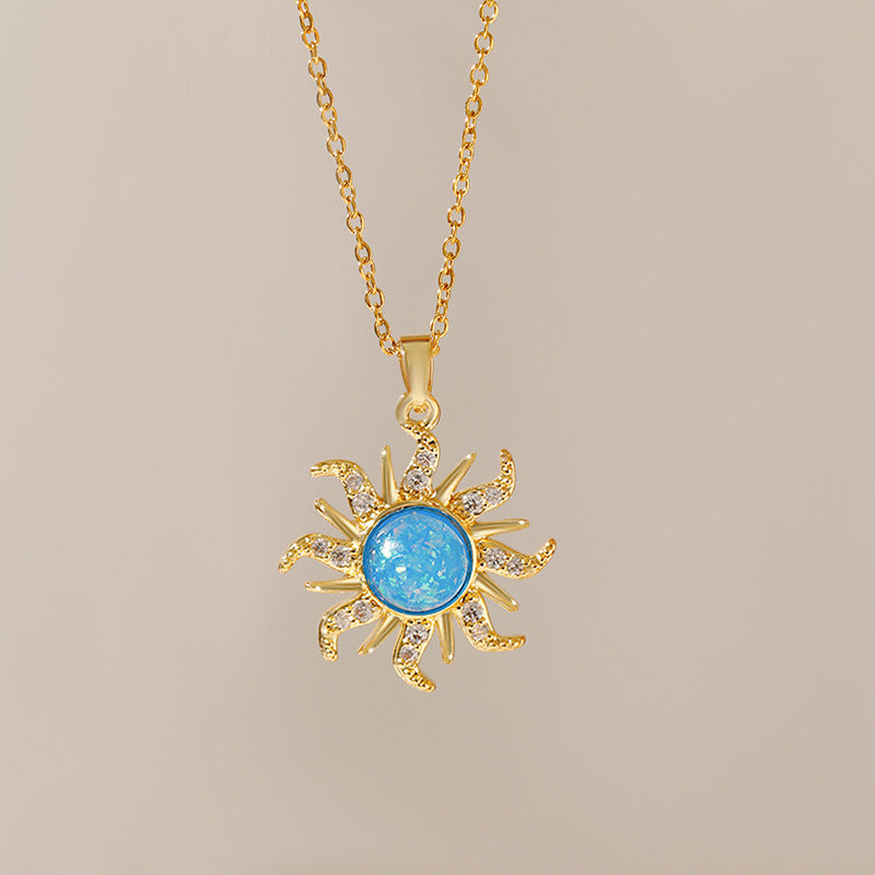 Sun Opal Pendant Necklace  [304 Stainless Steel]