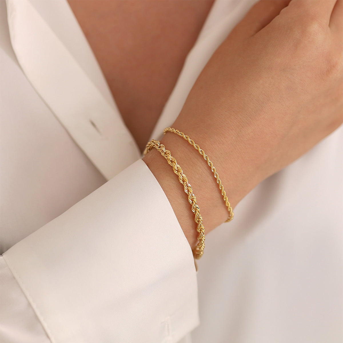 Rope Chain Bracelets [316L Stainless Steel,18K Gold Plated]