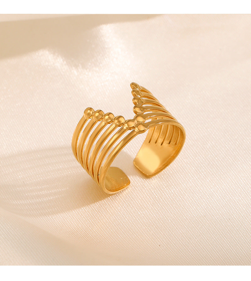 V Shape Open Ring [304 Stainless Steel 18K Gold Plated]