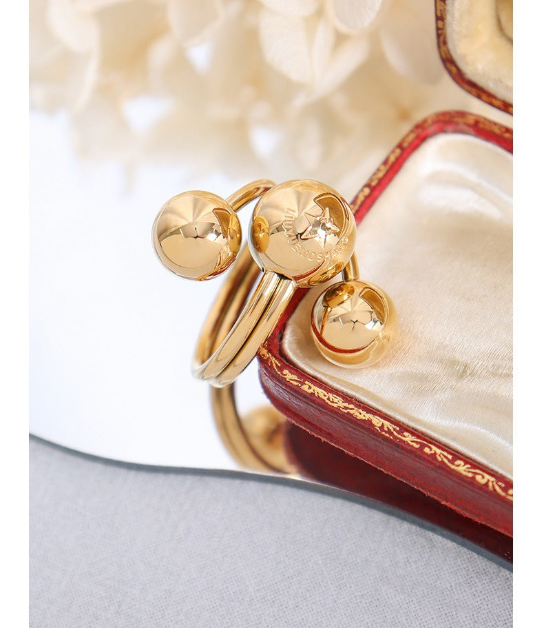 Gold Beads Ring [304 Stainless Steel, 18K Gold Plated]