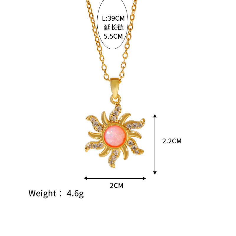 Sun Opal Pendant Necklace  [304 Stainless Steel]