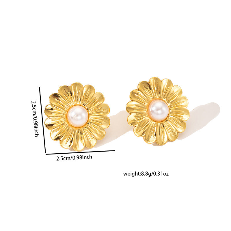 Mix Flower Pearl Earrings [304 Stainless Steel]