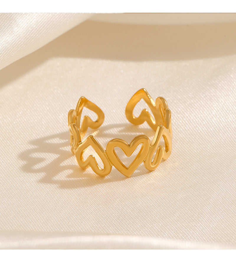 Hollow Heart Open Ring [304 Stainless Steel 18K Gold Plated]