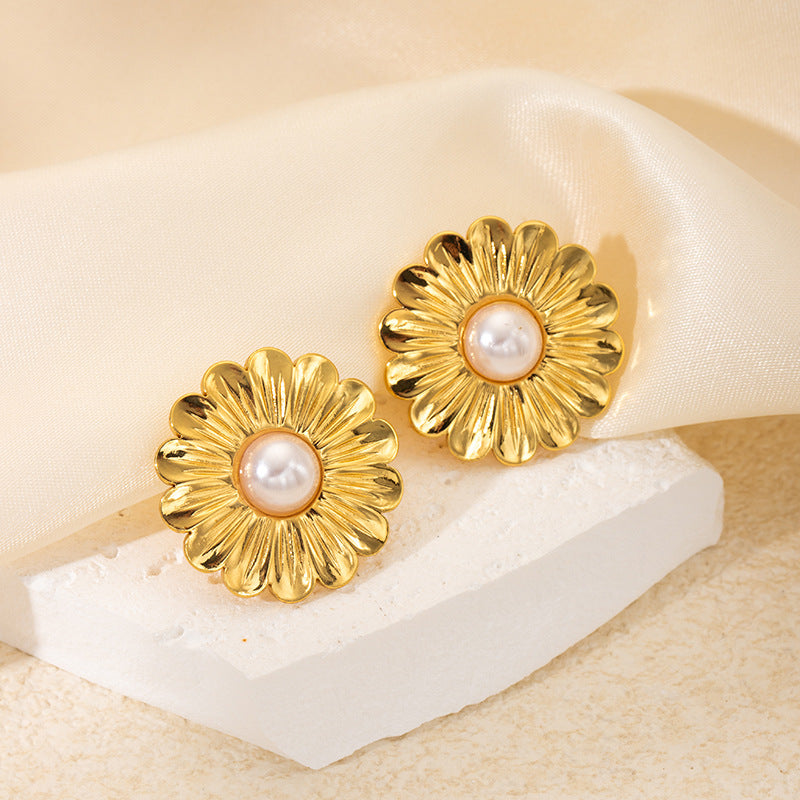 Mix Flower Pearl Earrings [304 Stainless Steel]