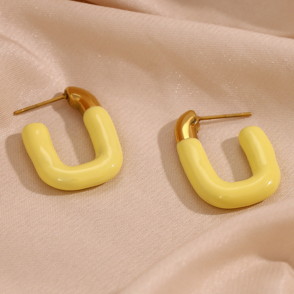 Pastel U Shaped Earrings [304 Stainless Steel,18K Gold Plated]