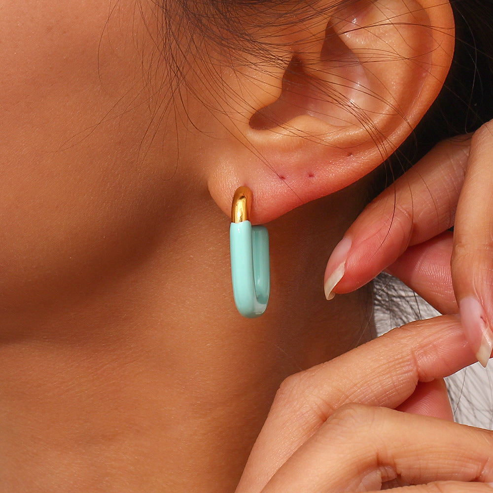 Pastel U Shaped Earrings [304 Stainless Steel,18K Gold Plated]