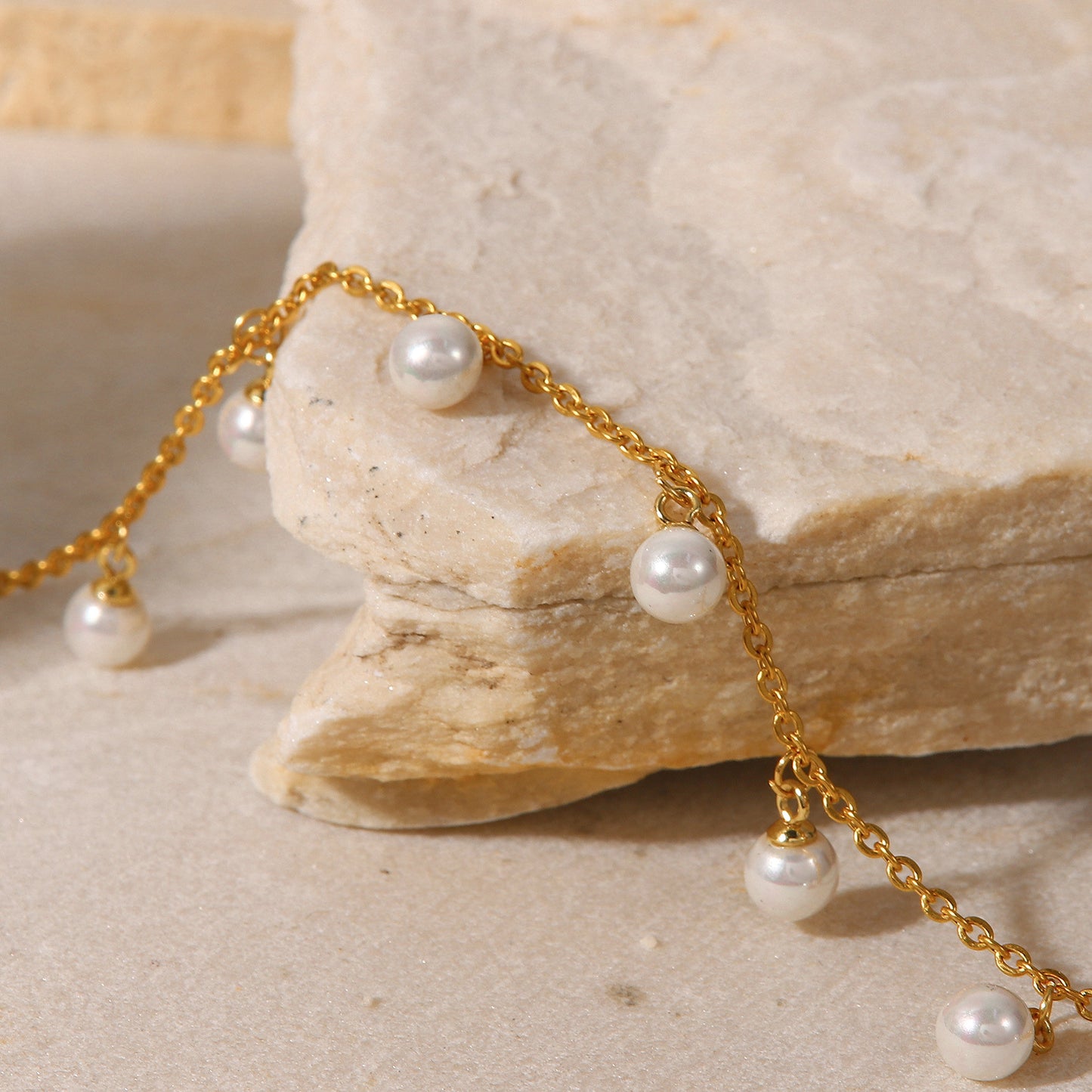 Anklet perle perle [acciaio inossidabile, oro 18K placcato]