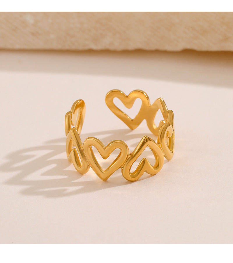 Hollow Heart Open Ring [304 Stainless Steel 18K Gold Plated]