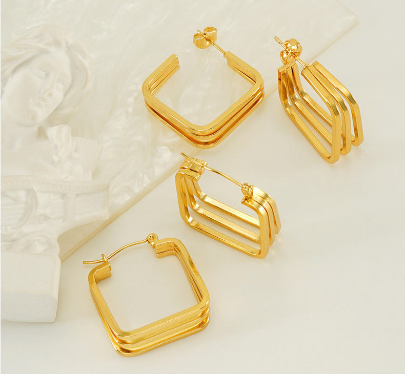 Geometric Solid Color  Hoop Earrings [304 Stainless Steel,18K Gold Plated]