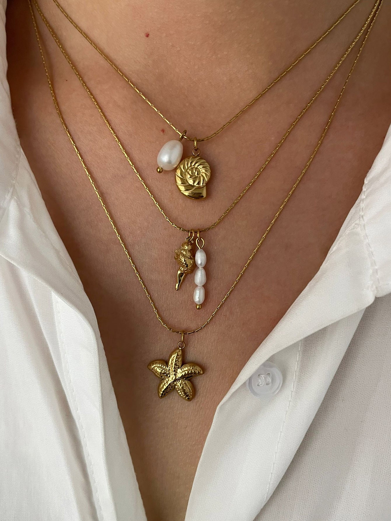 Hawaiian Marine Style Starfish Conch Necklace [304 Stainless Steel]