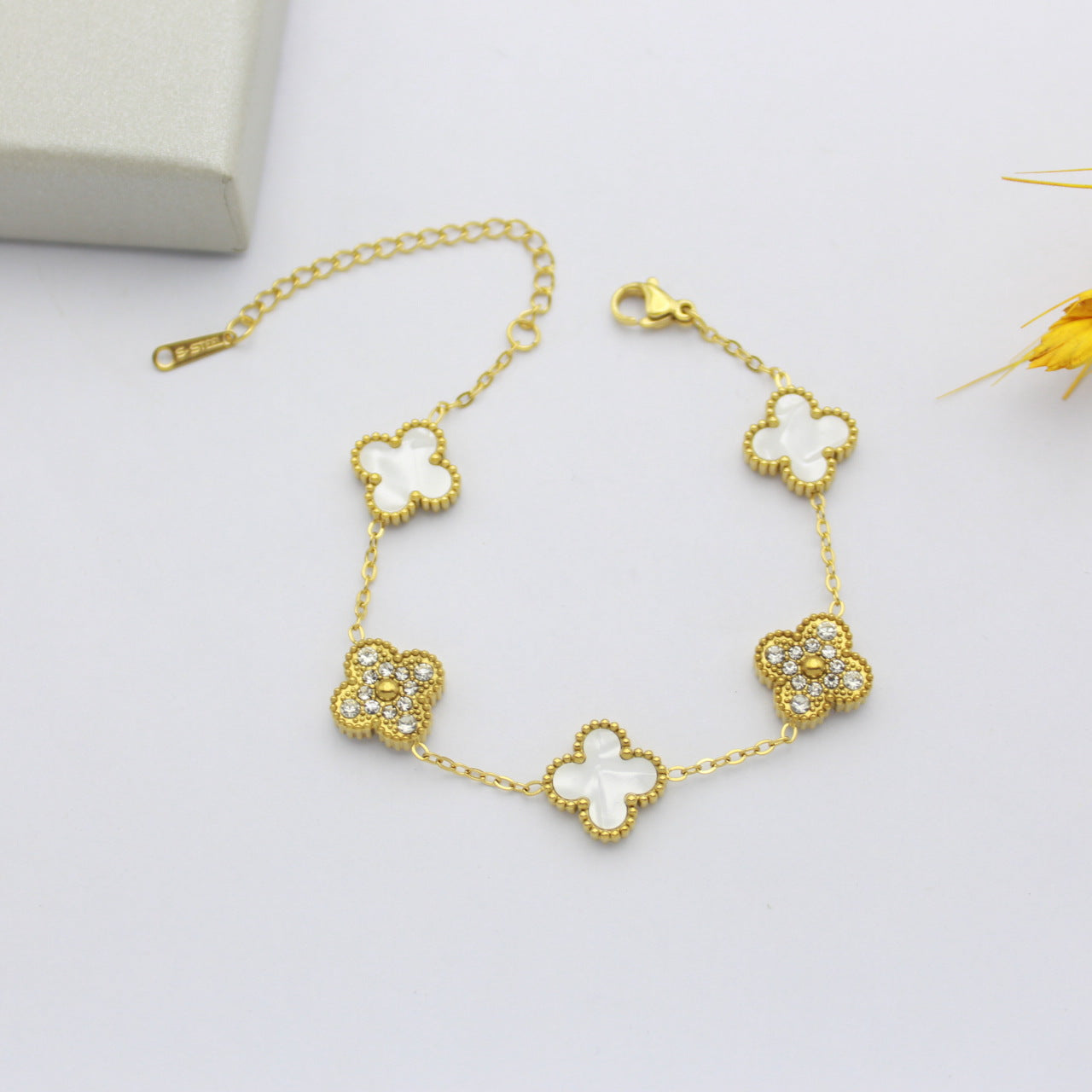 Four Leaf Clover Zircon Bracelets [304 Stainless Steel,18K Gold Plated]