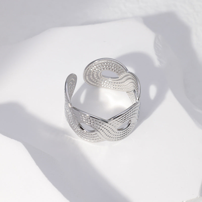 Bølger Criss Cross Open Ring [Rustfrit stål]