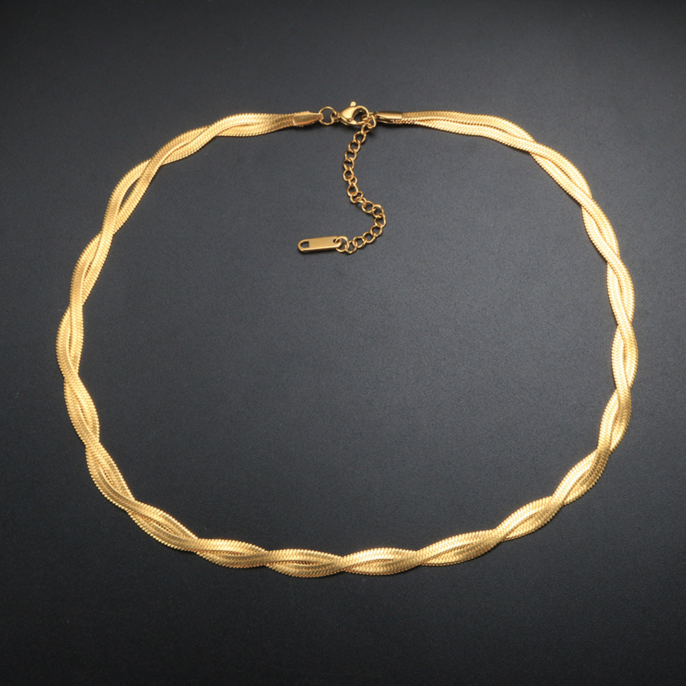 Twist Rose Gold Chain Bracelet/Necklace [304 Stainless Steel, 18K Gold Plated]