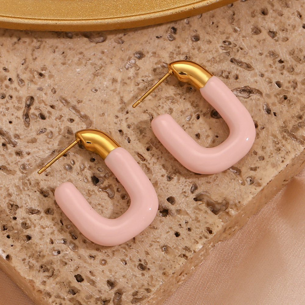 Pastel U Shaped Earrings [304 Stainless Steel,18K Gold Plated]