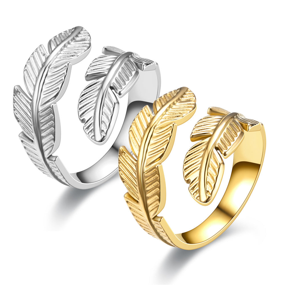 Leaves Open Ring [Stainless Steel]