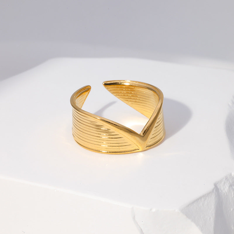 Irregular V Ring [304 Stainless Steel, 18K Gold Plated]