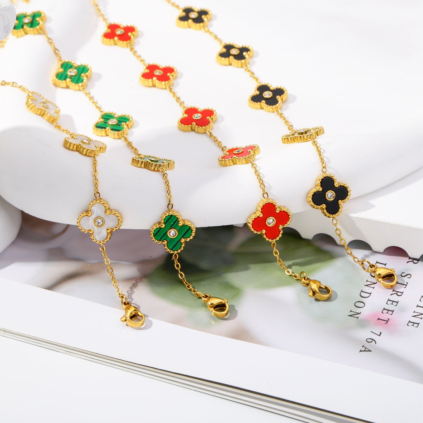 Flower Color Block Bracelets [316L Stainless Steel,Gold Plated]