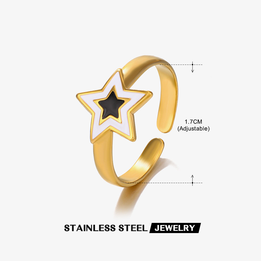 Retro Novelty Enamel Resin Ring [304 Stainless Steel 18K Gold Plated]