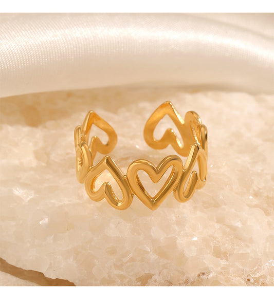 Hollow Heart Open Ring [304 Roestvrij staal 18K GOUD GOLDEN]