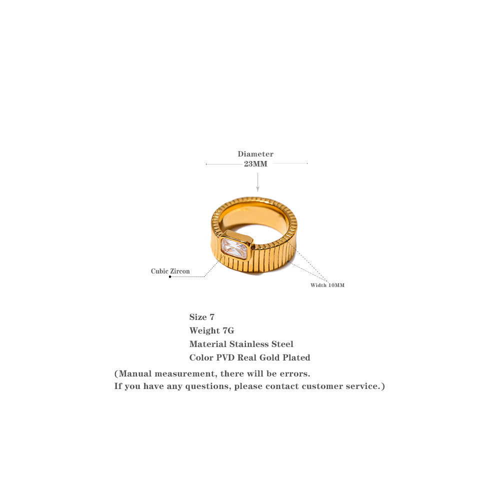 Retro Plating Square Zircon Ring [304 Stainless Steel 18K Gold Plated]