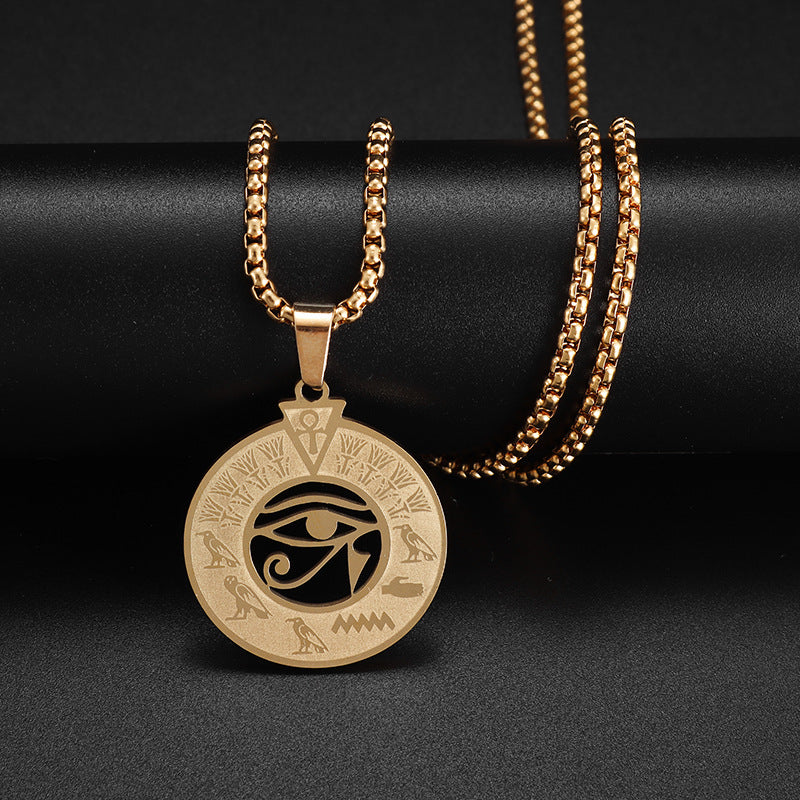 Retro Solid Color Eye Pendant Necklace  [304 Stainless Steel]