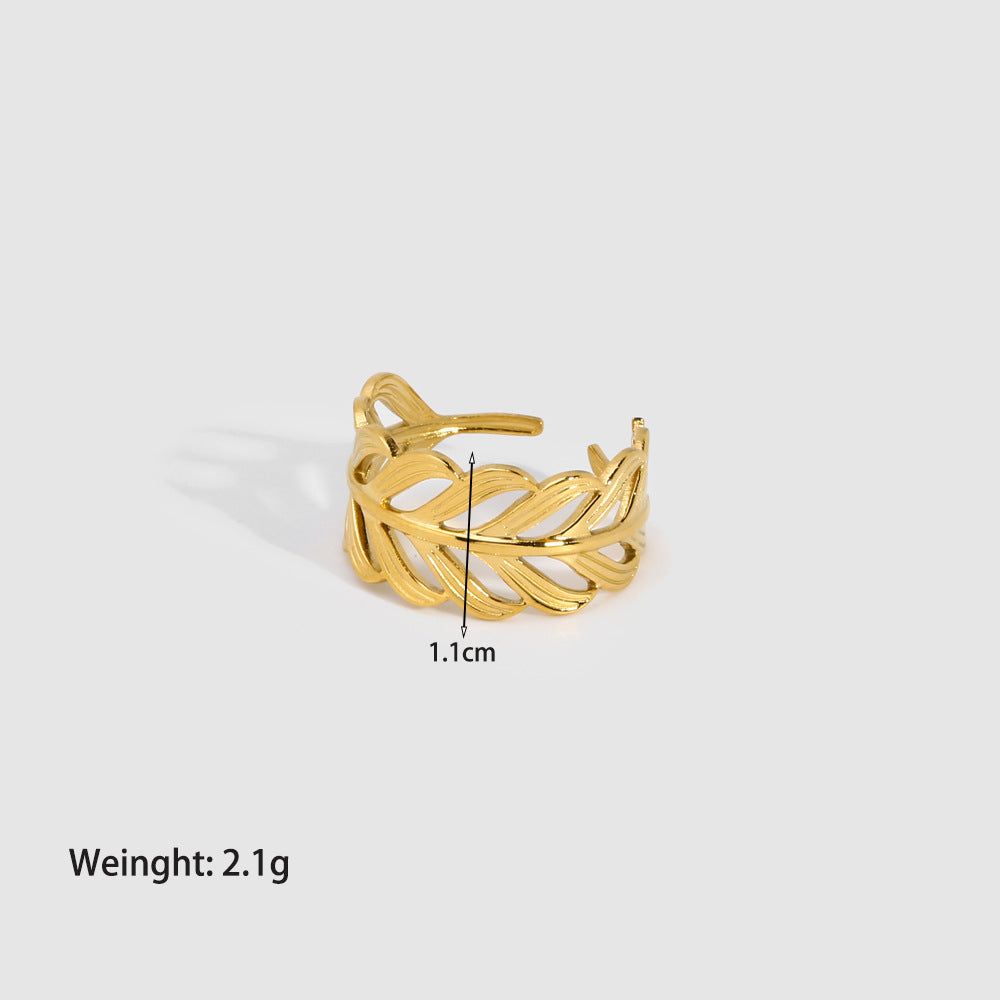 Streetwear Plating Leaf Heart Open Ring [304 Stainless Steel 18K Gold Plated]