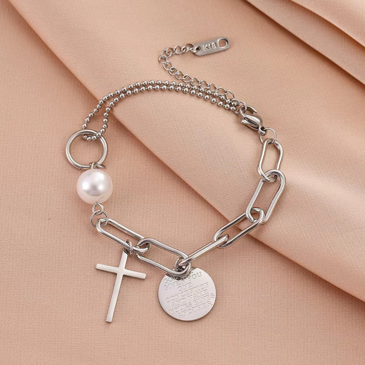 Cross Coin Chain Bracelet [Stainless Steel]