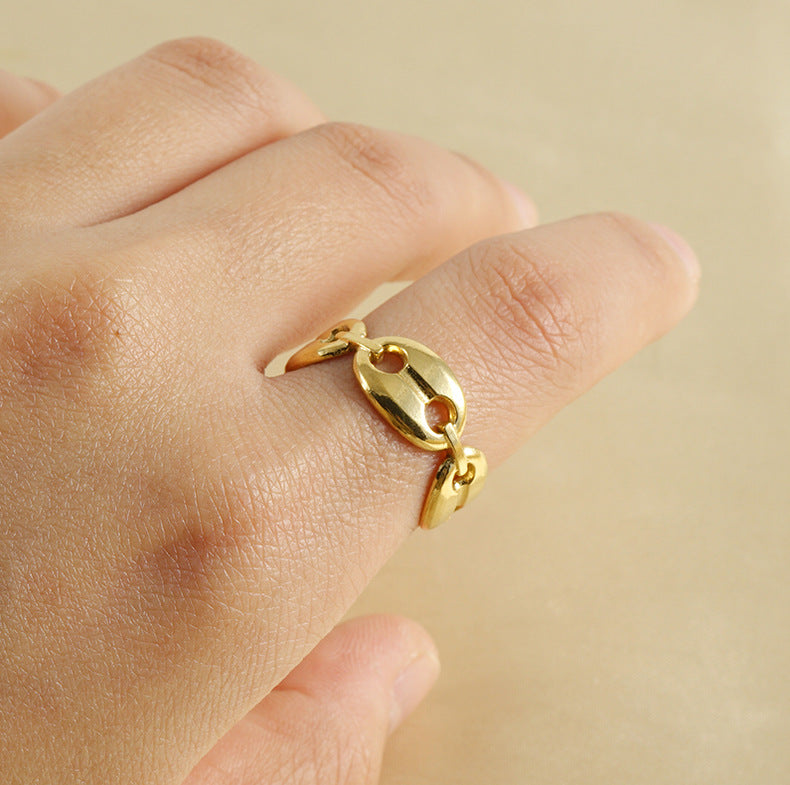 Pig Nose Open Ring [304 Stainless Steel, 18K Gold Plated]