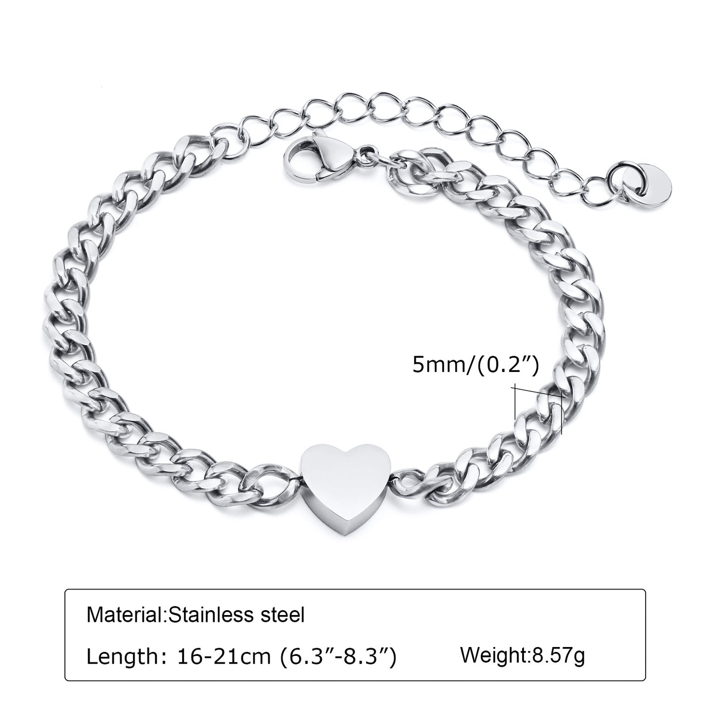 Heart Curb Chain Bracelet [201 Stainless Steel]